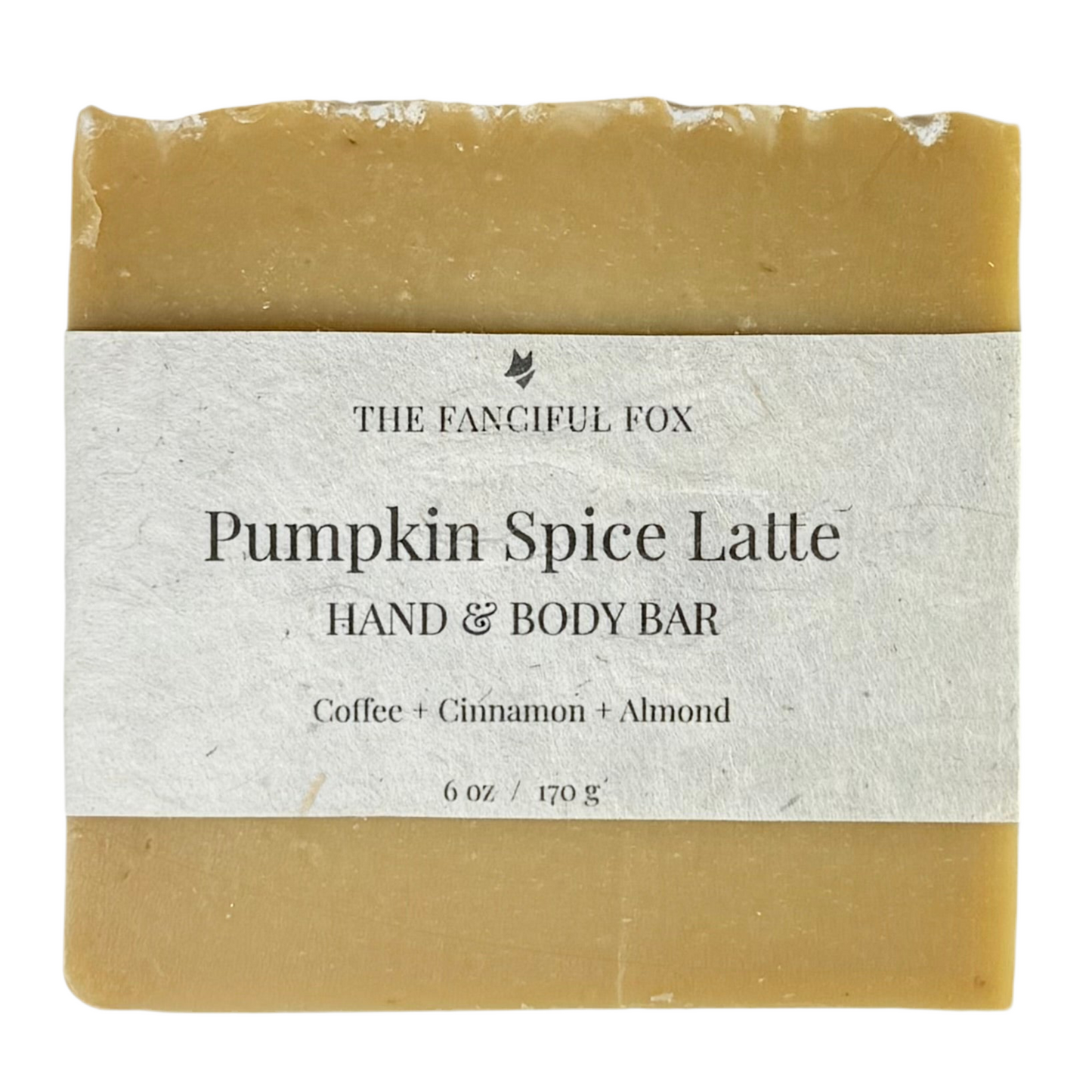 Pumpkin Spice Latte hand and body bar with 'The Fanciful Fox' branding on a white background
