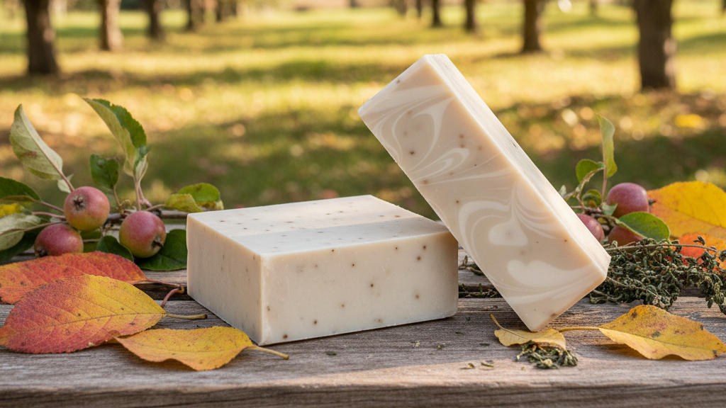 Two bars of soap, one square and one rectangular with a marbled pattern, on a white background.