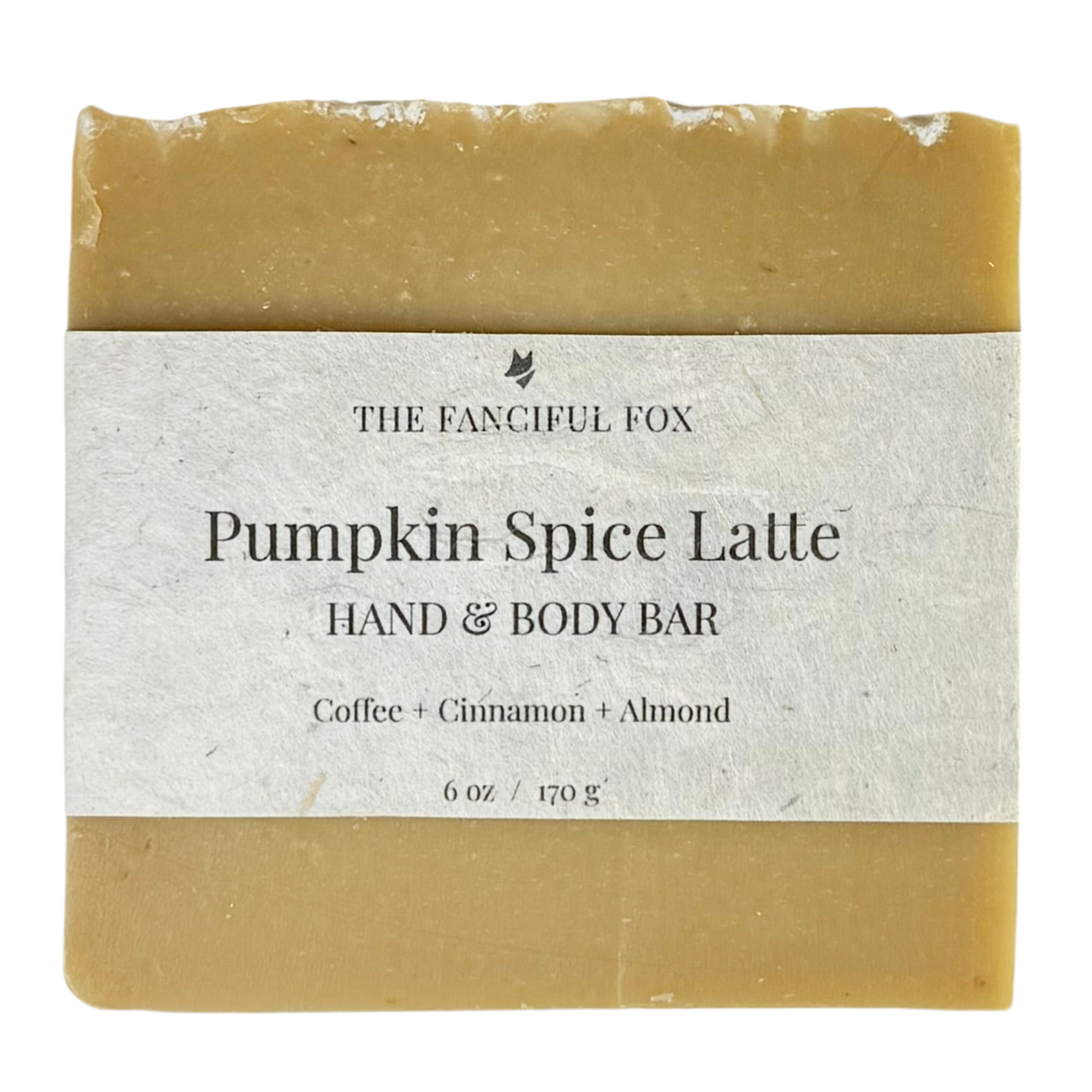 Pumpkin Spice Latte hand and body bar with 'The Fanciful Fox' branding on a white background