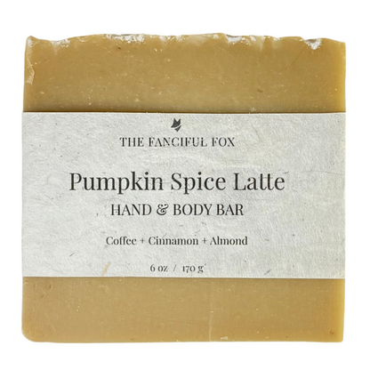 Pumpkin Spice Latte hand and body bar with 'The Fanciful Fox' branding on a white background