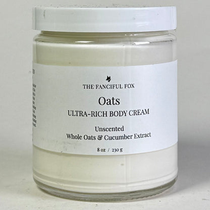 Jar of 'Oats Ultra-Rich Body Cream' by The Fangiful Fox on a white background